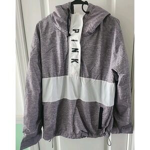 Victoria's Secret PINK Pullover Hooded 1/4 Zip Jacket Gray Medium Large Women's